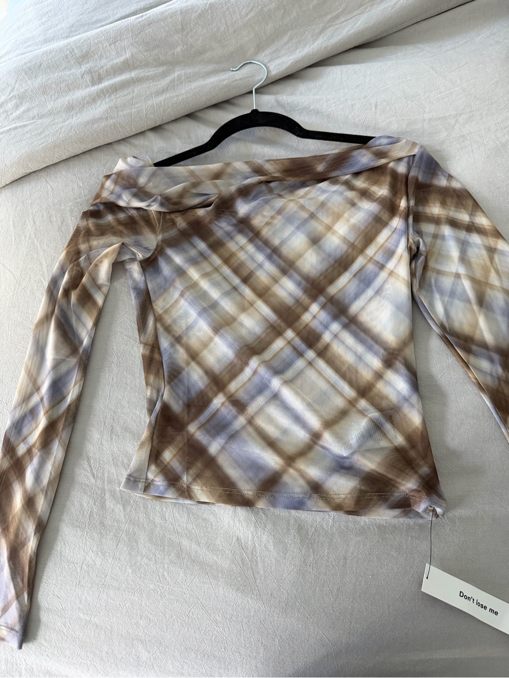 Reformation Brown and Cream Plaid Long-Sleeve Top